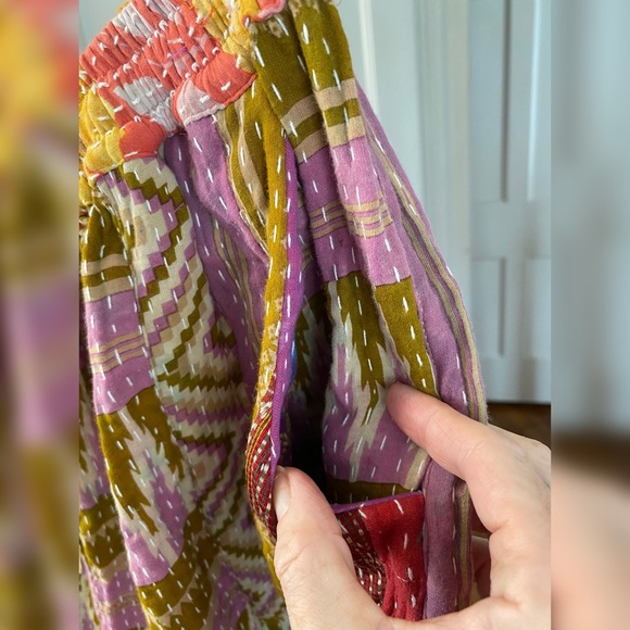 Kantha Patchwork Pants • Reversible Vintage Sari • Boho Wide Leg • OSFM - Picture 7 of 8